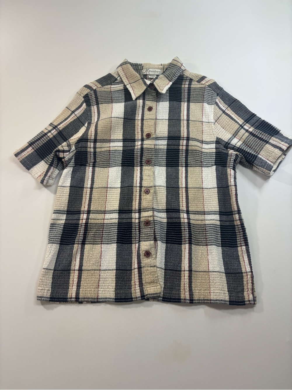 Dress Barn Plaid Cotton Short Sleeve Shirt Size 2XL Buttermom 90s Button‎ Down